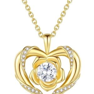 Beam & Bask Rose Flower Heart Moissanite Diamond Necklaces for Women